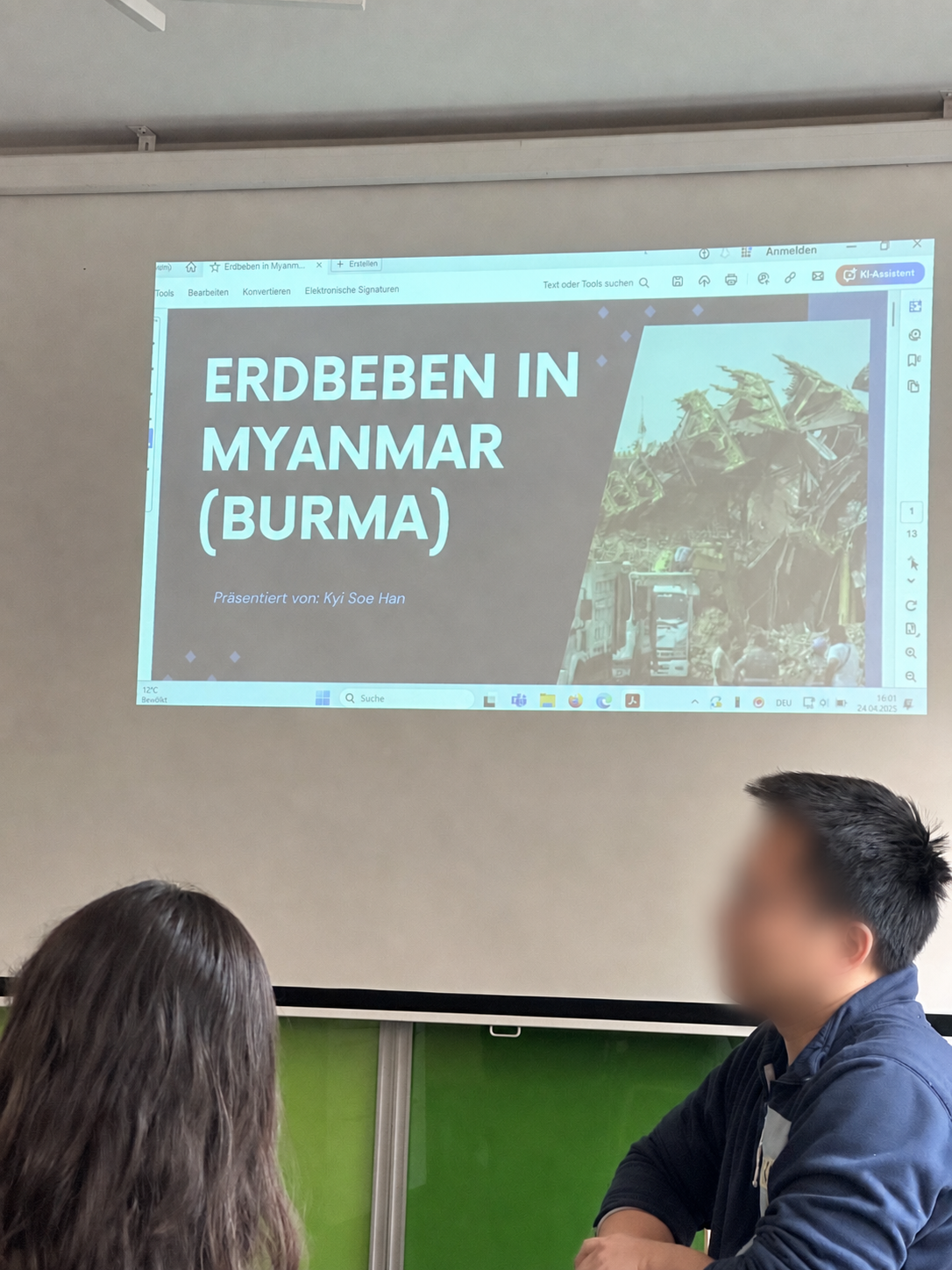 Kyi Soe Han präsentiert Vortrag über das Erdbeben in Myanmar